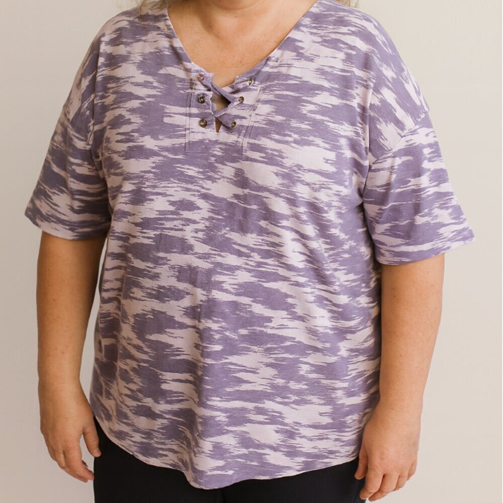 Weekends by Chico's Women's Size Large 12 Purple Short Sleeve Pullover Shirt